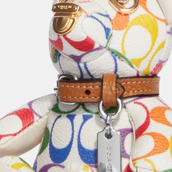 Coach Bear Bag Charm In Rainbow Signature Canvas NWT - Picture 2 of 2